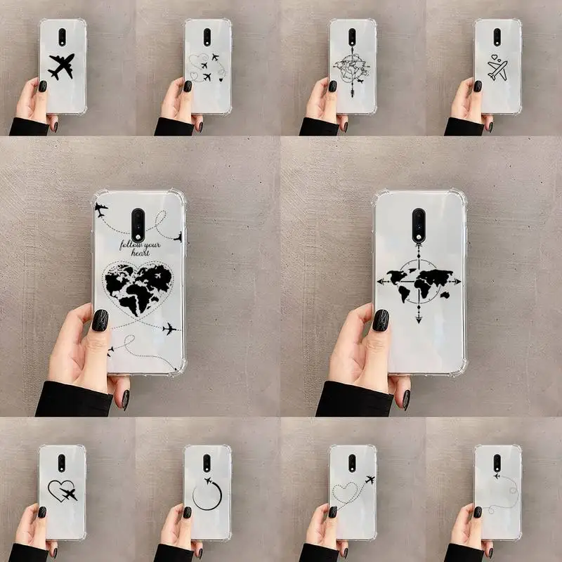 

World Map Travel aircraft Love heart Phone Case Transparent For OnePlus MEIZU MEITU M 7 8 9 16 17 T PRO XS moible bag