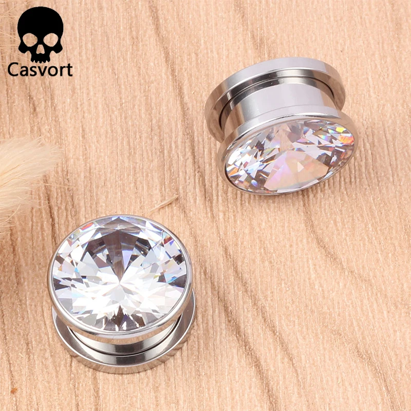 Casvort, 2 шт., серьги-тоннели, Эспандеры, винт, нержавеющая сталь, кристаллы, шпильки, измерительные приборы, модные украшения для пирсинга тела, подарок