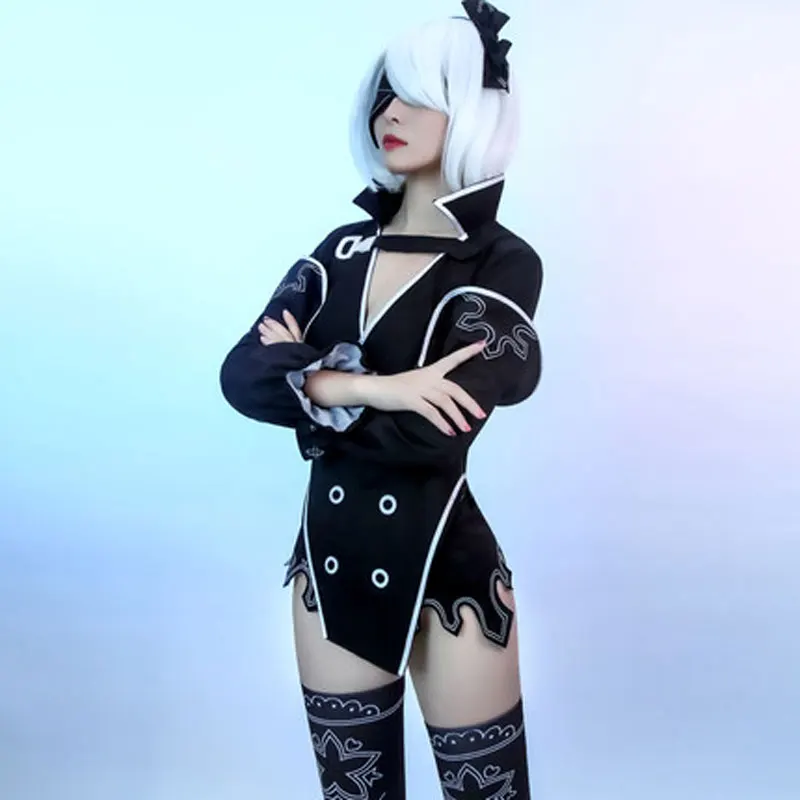 NieR 2B Cosplay Costume Game Reincarnation Sexy Women Black Outfits Halloween Top Skirt Full Set |