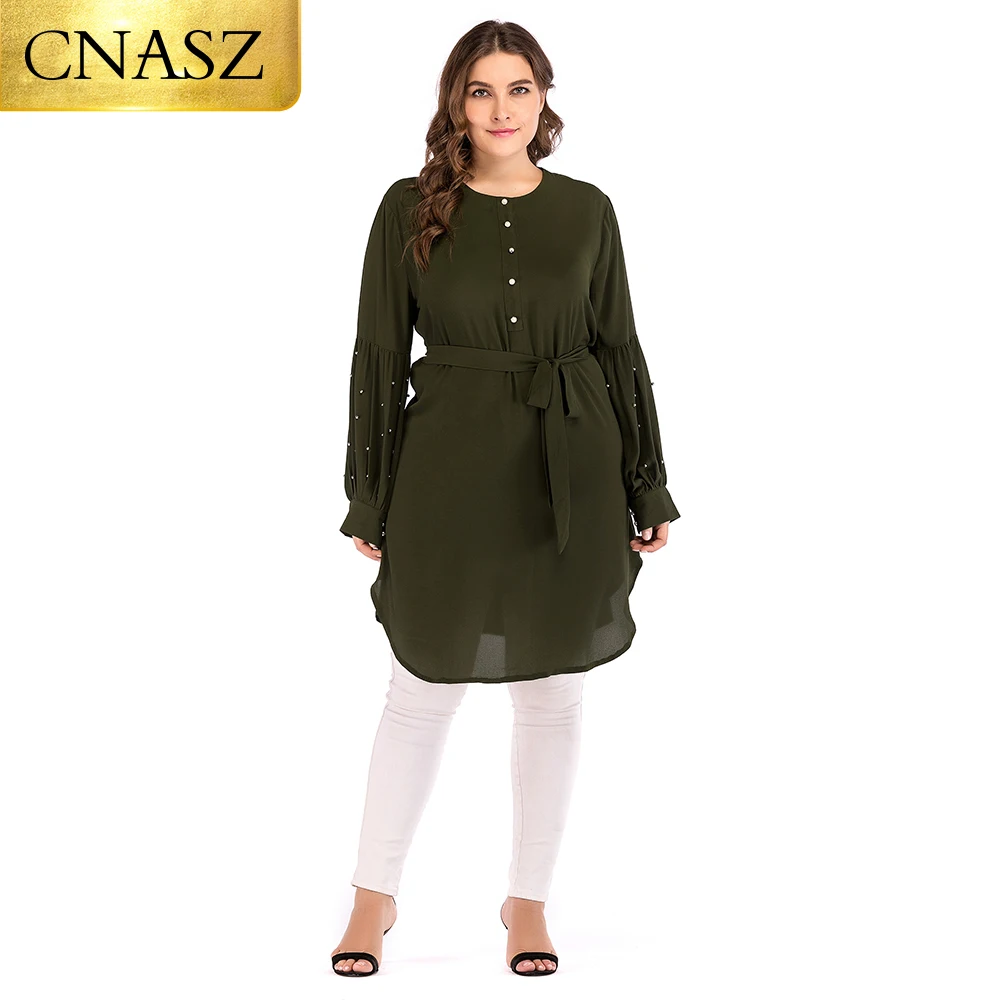 

FAKUNTN 6xl Arabic long top dubai abaya chiffon fabric long sleeve tunics lady islamic clothing for women