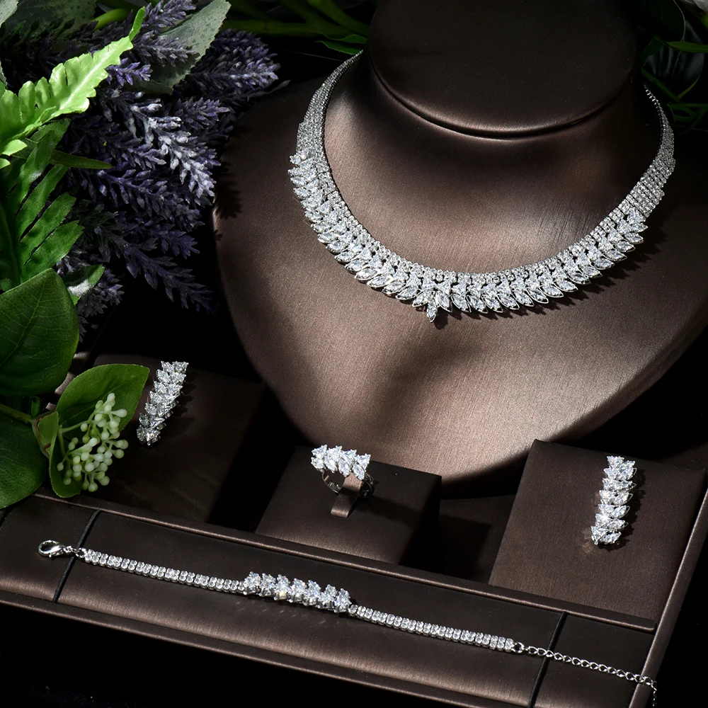 

HIBRIDE Trendy Jewelry Sets for Women Necklace Earring Leaf Shape Geometric Design Bridal Wedding Jewelry Set Accessories N-368