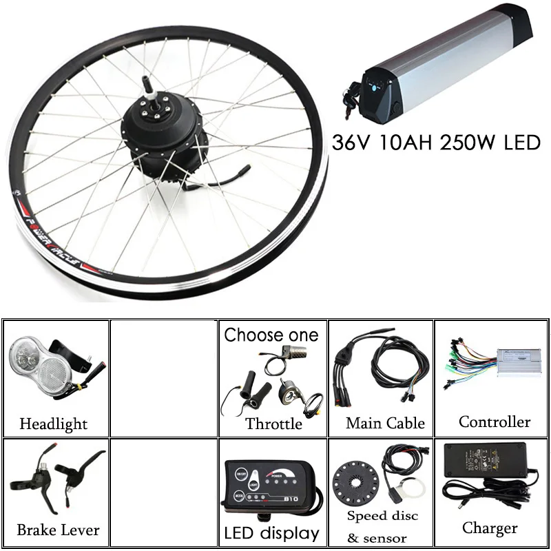 36V 10AH 250W LED Комплект для переоборудования электрического велосипеда 36V10A комплект электровелосипеда Батарея Мотор колеса Набор для электровелосипеда конверсионный комплект ступицы Bicicleta электровилка - Цвет: 36V 10AH 250W LED