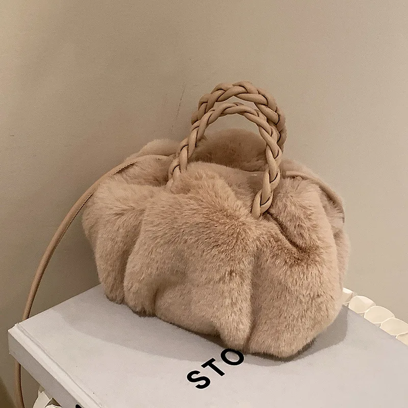 

Роскошная плюшевая Сумка-мешок, зимняя Изысканная Сумка на плечо, женская Сумка через плечо из искусственной кожи, Сумка на молнии через пле...