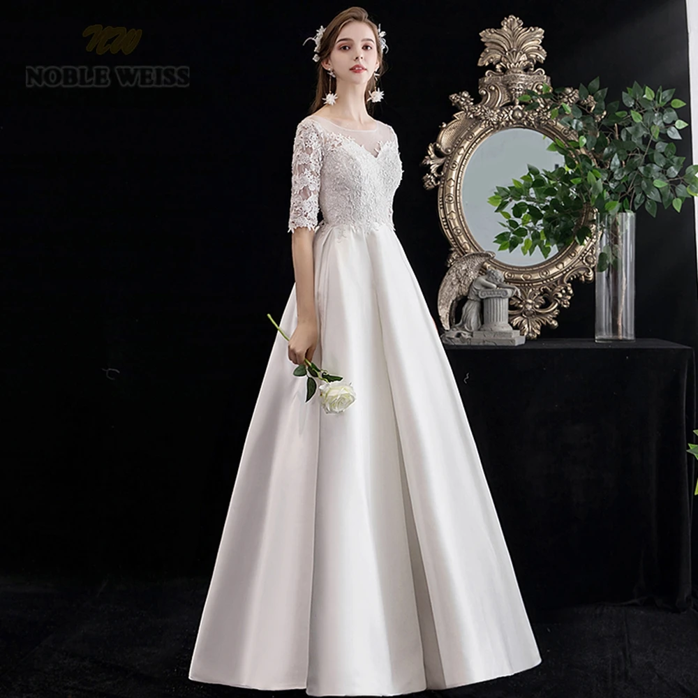 

Wedding Dress O-Neck Lace Up A-Line Appliques Wedding Gowns Wedding Dress with Sleeves