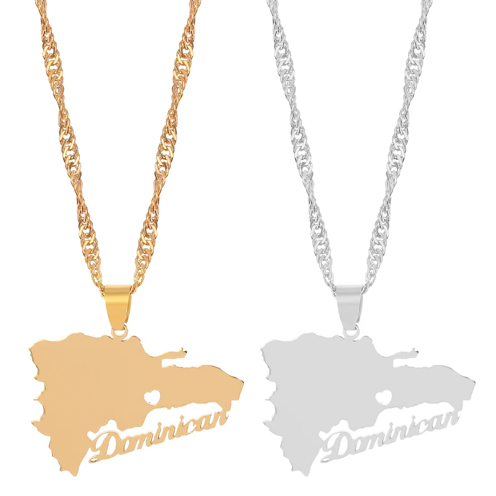 Ожерелье с подвеской изображением Доминиканской карты из нержавеющей стали