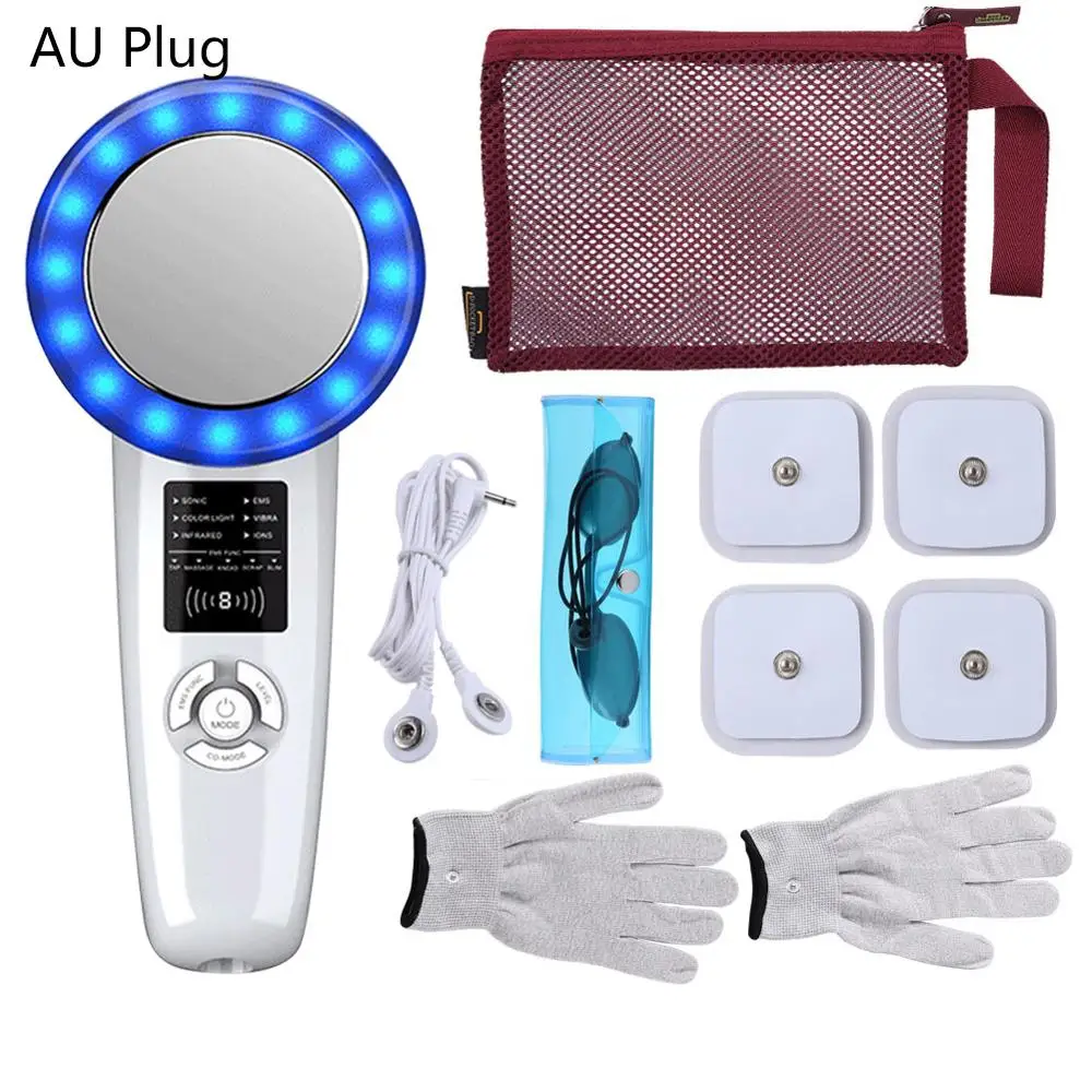 AU Upgrade Set 6 In 1 EMS Body Slimming Massager Weight Loss Ultrasonic Cavitation Anti Cellulite Massager Fat Burner Galvanic Infrared Skin - Цвет: AU Upgrade Set