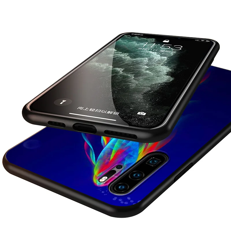 

Rainbow Color Art Black Cover For Huawei P40 P30 P20 P10 P9 P8 Lite E 5G 2017 2019 Pro Plus Phone Case