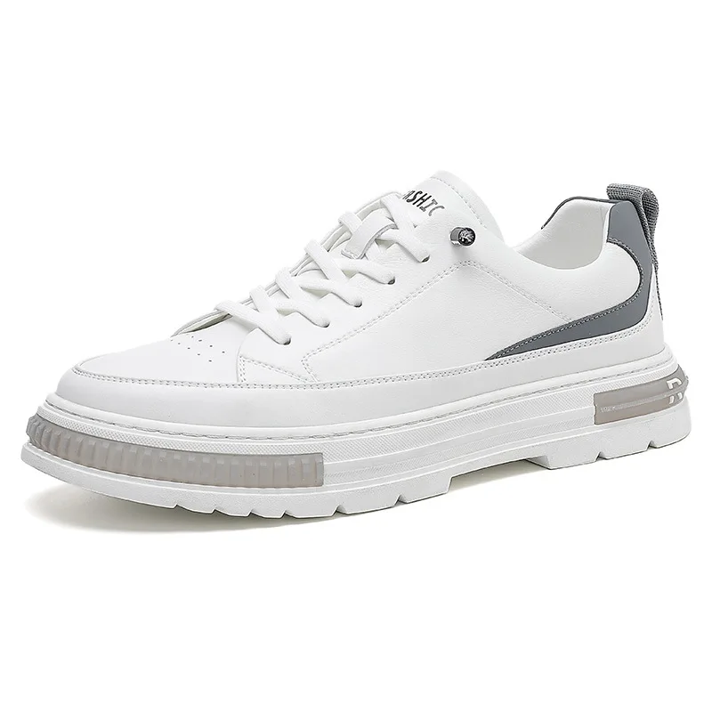 

2021 New Trend Casual Shoes New Leather Cowhide Sneakers Men's Korean Style Trendy White Casual Shoes Men's Shoes