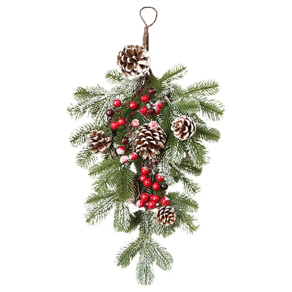 

Artificial Christmas Teardrop Swag 25.59inch Christmas Teardrop Wreath With Red Berries & Pine Cones For Front Door Holiday Hom