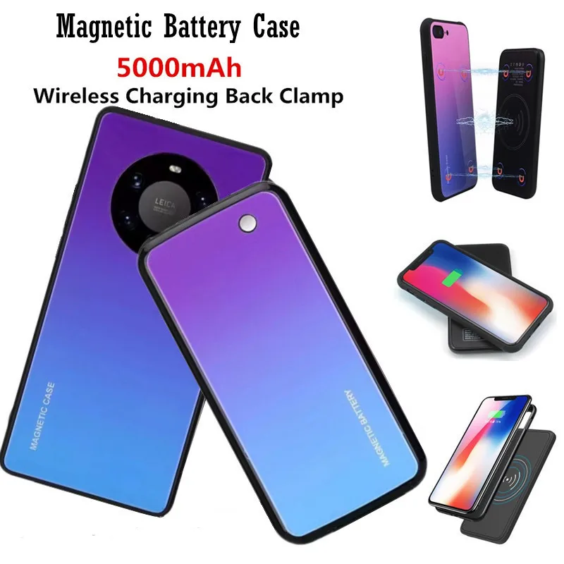 Беспроводное зарядное устройство Qi на 5000 мА · ч, чехол для Huawei Mate 40 Pro, магнитный внешний аккумулятор, чехол для зарядки для Mate 40 Pro + чехол для ...
