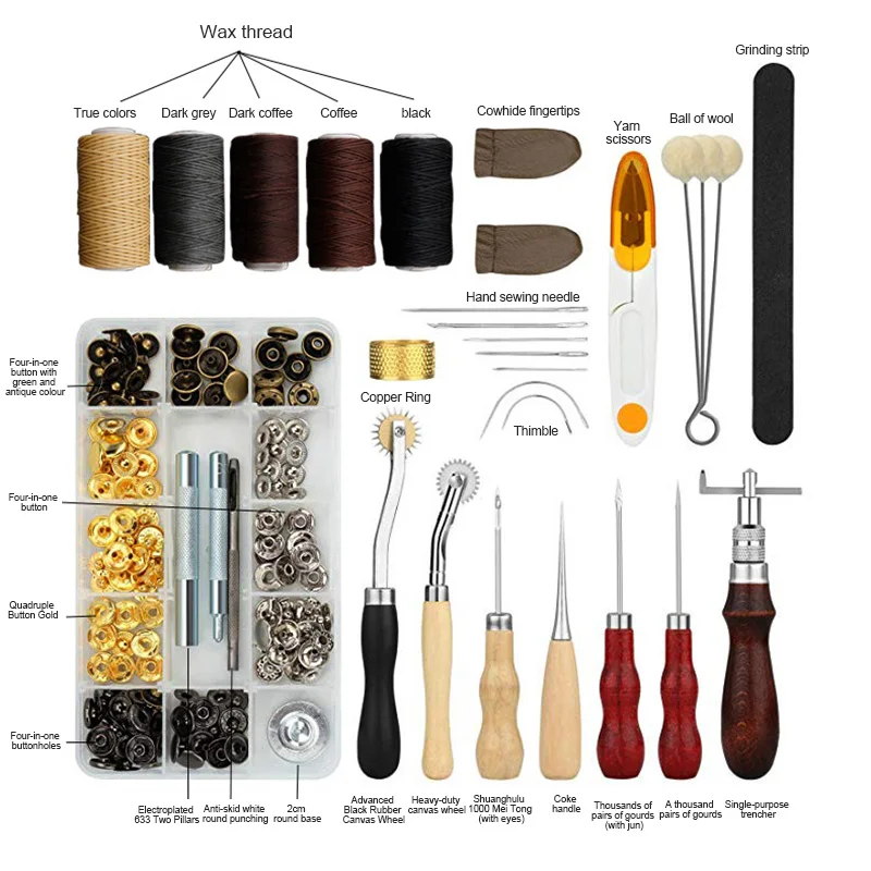 46Pcs/set Professional Leather Craft Tools Kit Hand Sewing Stitching Punch Carving Work Saddle Groover Set Accessories DIY | Дом и сад