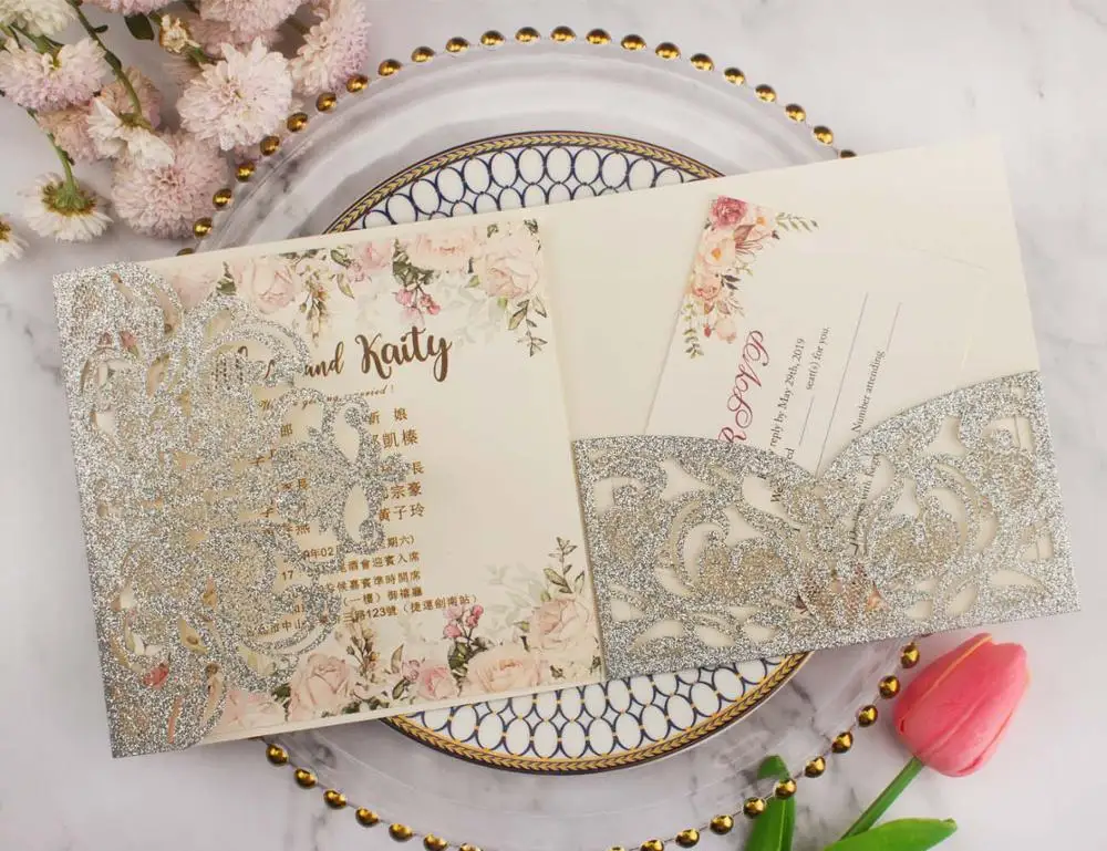 1X свадебные пригласительные открытки цвет черный розовое золото румяна розовый