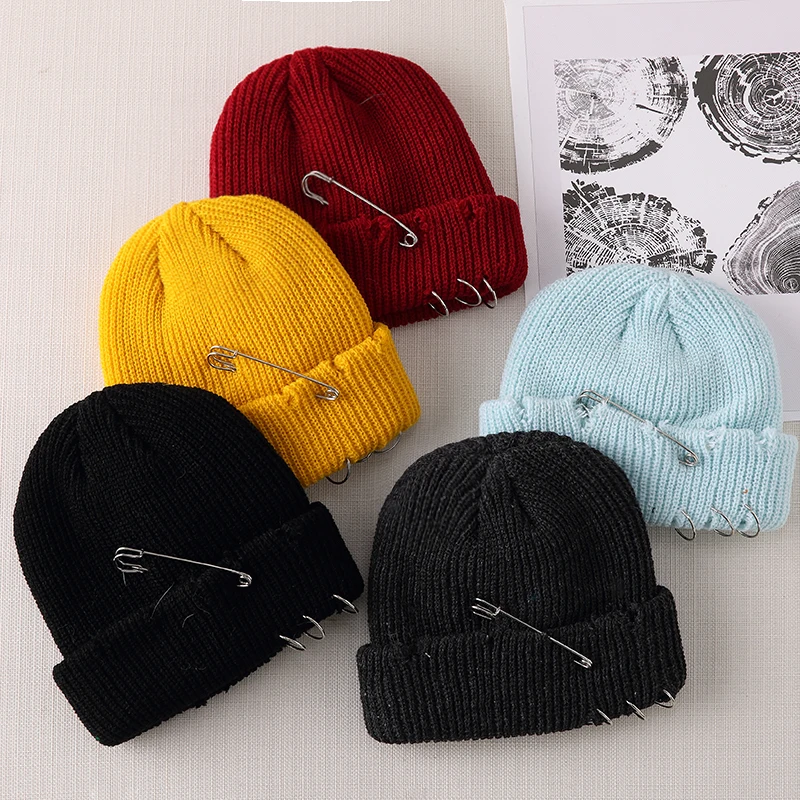 Men Hip Hop Harajuku Skullies Beanies Hats Ripped Holes Knitted Plain 2021 Autumn Winter Soft Cotton Warm Caps | Аксессуары для