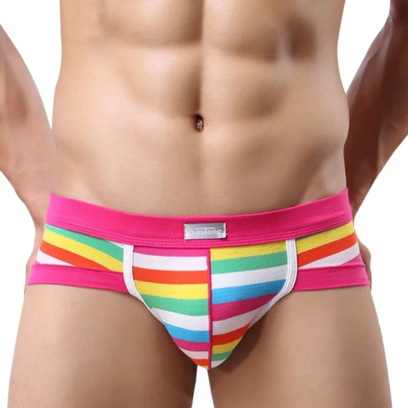 Мужское нижнее белье из хлопка Для мужчин плавки пикантное в полоску мужские