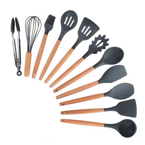 Black 11pcs 9/10/12 шт. Пособия по кулинарии набор инструментов из силикона премиум класса, Кухня Пособия по кулинарии Посуда Набор отверток с хранения коробка Turner щипцы шпатель суповая ложка - Цвет: Black 11pcs