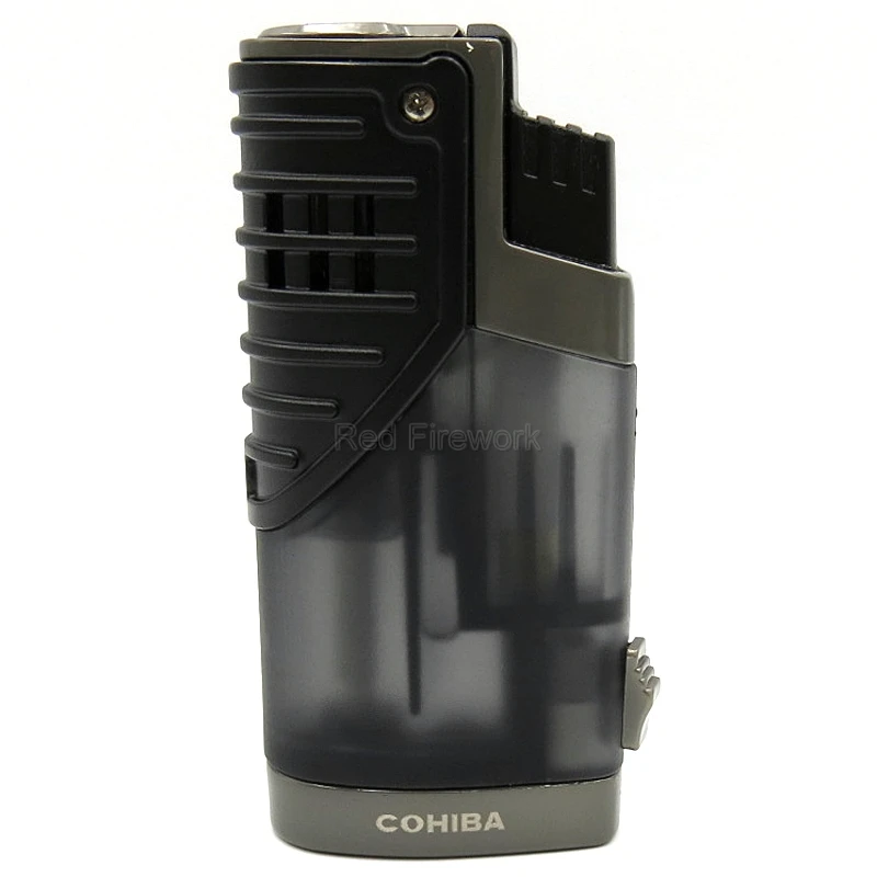 Grey Абсолютно новые зажигалки COHIBA, классические, портативные, ветрозащитные, тройные, 3 пламени, сигареты, сигары, зажигалка с сигарой, удар, подарочная коробка - Цвет: Grey