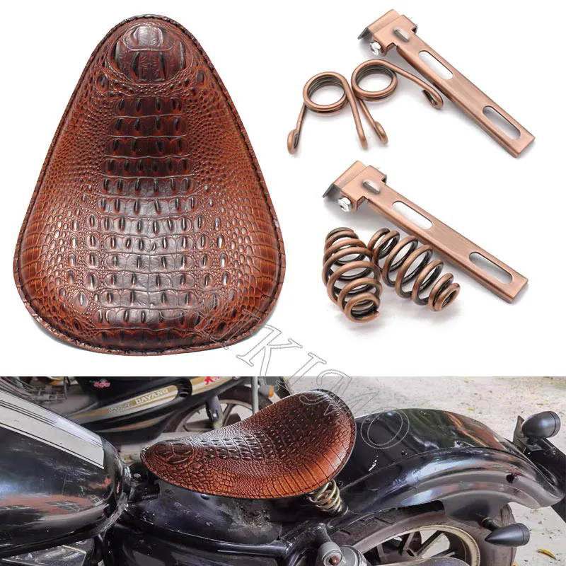 

Motorcycle Leather Cushion Spring Bracket Bobber Brown Solo Seat Replacement for Harley Sporster 883 1200 Chopper Bobber Dyna