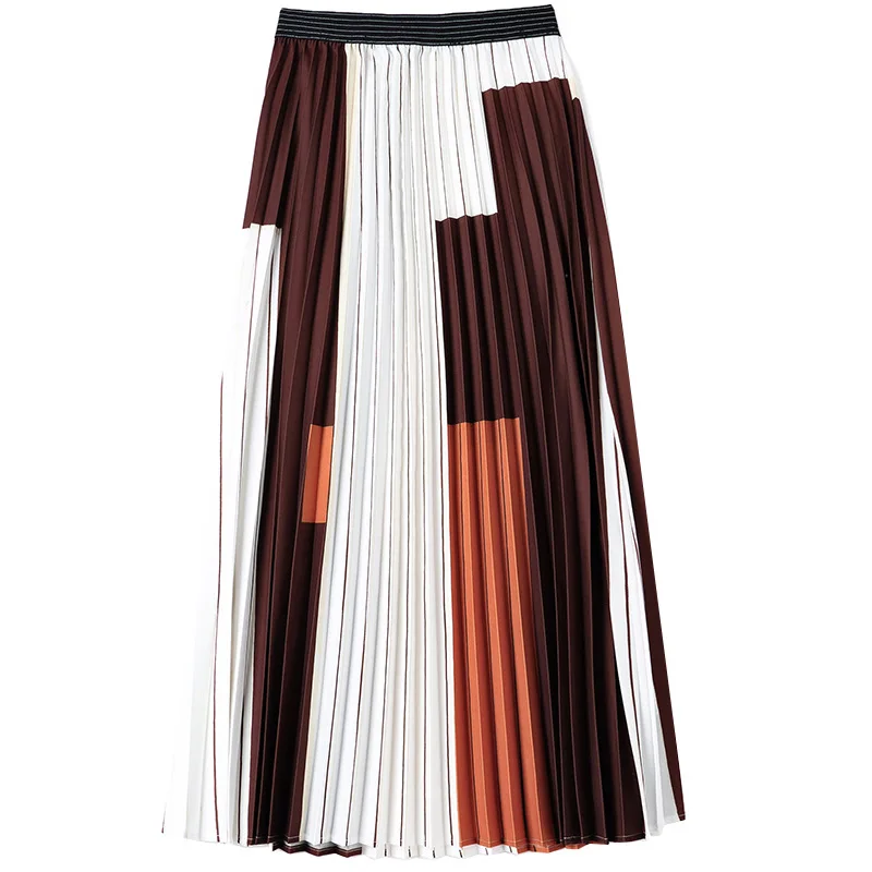 

High-end 2021 New Fashion High Waist Contrast Color Long Pleated Skirt For Woman