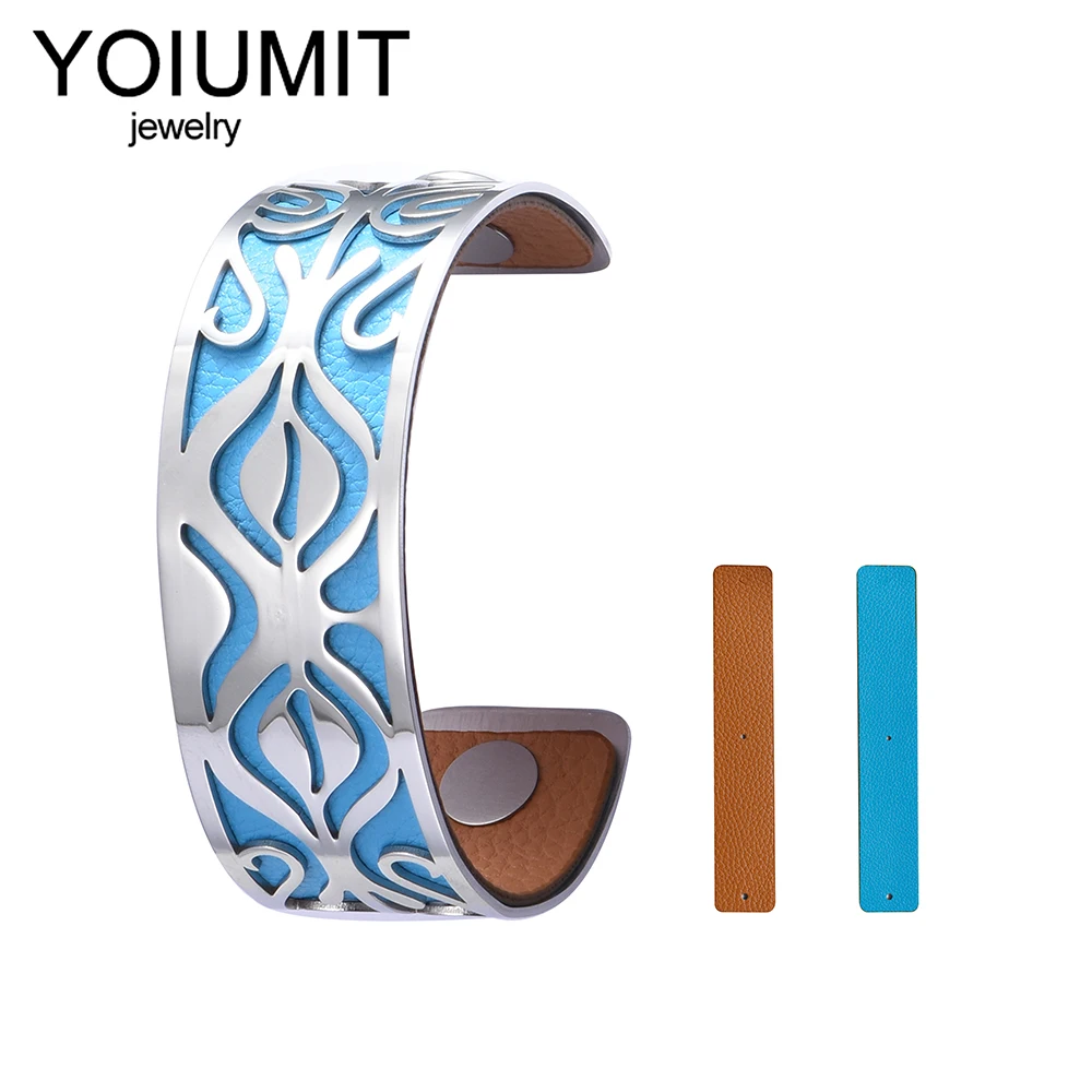 Yoiumit-brazalete de moda de acero inoxidable para mujer, pulsera de cuero intercambiable, con diseño de Maya, Pu, 2021