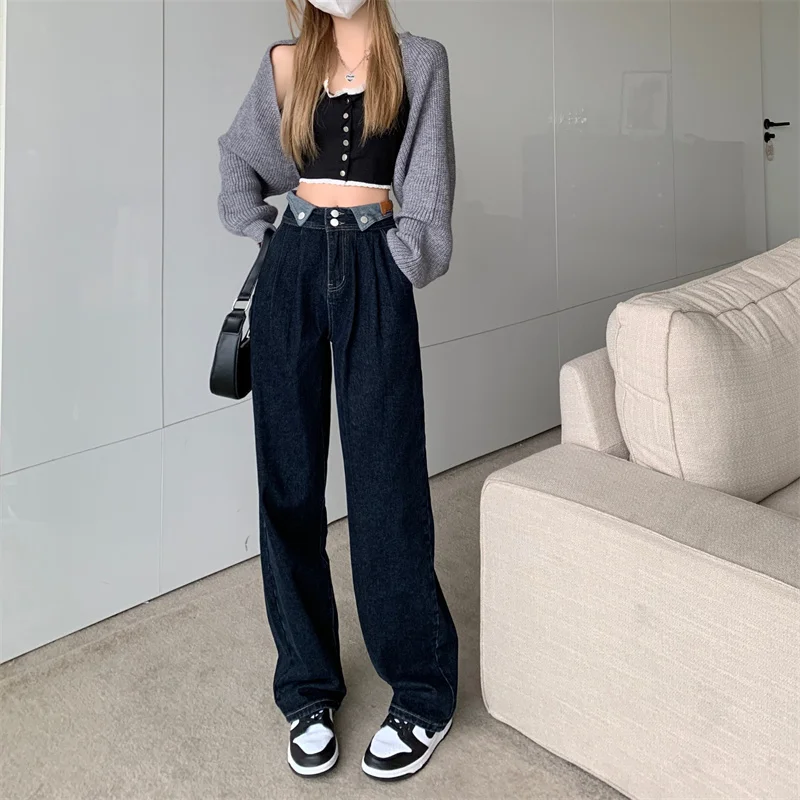 

Асимметричные Джинсы женские прямые брюки осенние широкие повседневные брюки с высокой талией швабры