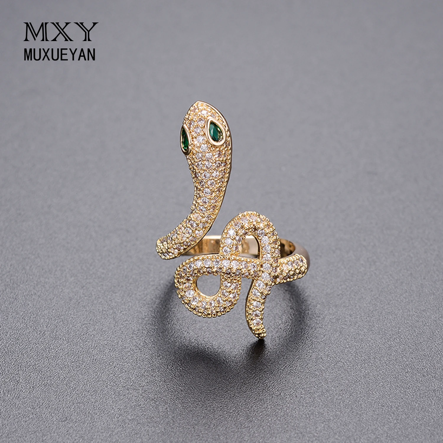 

MUXUEYAN Open Unisex Snake Ring For Women Micro Paved Zircon Rings For Ladies Gold Color Modern Female Jewerly 2021