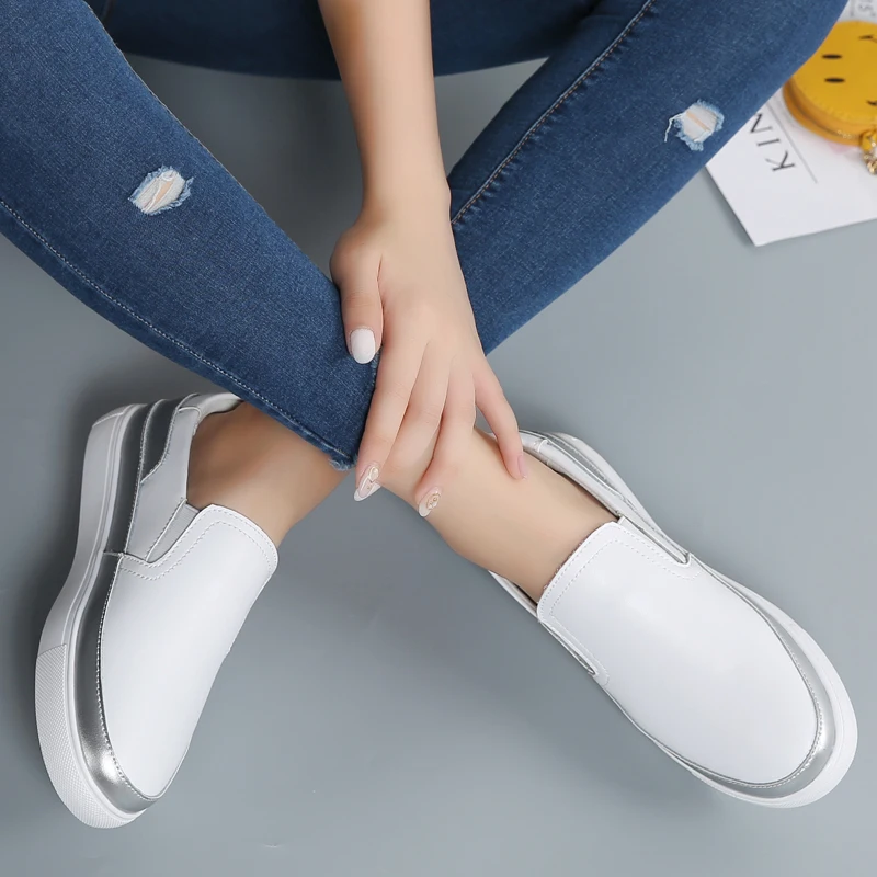 

New Shoes Women Sneakers Fashion Breathble Casual Vulcanized Shoes Slip-On Pu Leather Flats Shoes Women Zapatilla Mujer