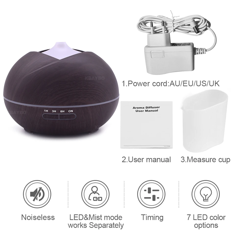 

Aroma Essential Oil Diffuser Ultrasonic Air Humidifier with Wood Grain 7 Color Changing LED Lights for Office Home Bedroom 400ml