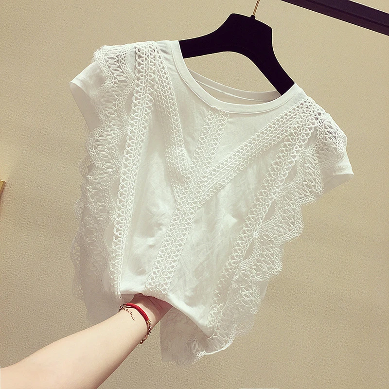 

Fashion Clothing Plus Size Solid Shirt Women Blouse Summer 2019 Womens Tops and Blouses Lace Patchwork Blusas
