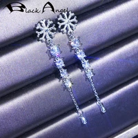 black angel 2020 new creative snowflake cz white zircon gemstone long drop earrings for women 925 silver jewelry wedding gift