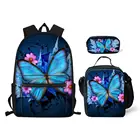 Школьный рюкзак для девочек, комплект с 3D рисунком бабочек и животных, рюкзак для учеников и детей, детские сумки для книг