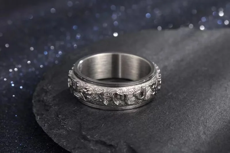 Религиозное ювелирное изделие Дамская мантра Золотое кольцо из нержавеющей