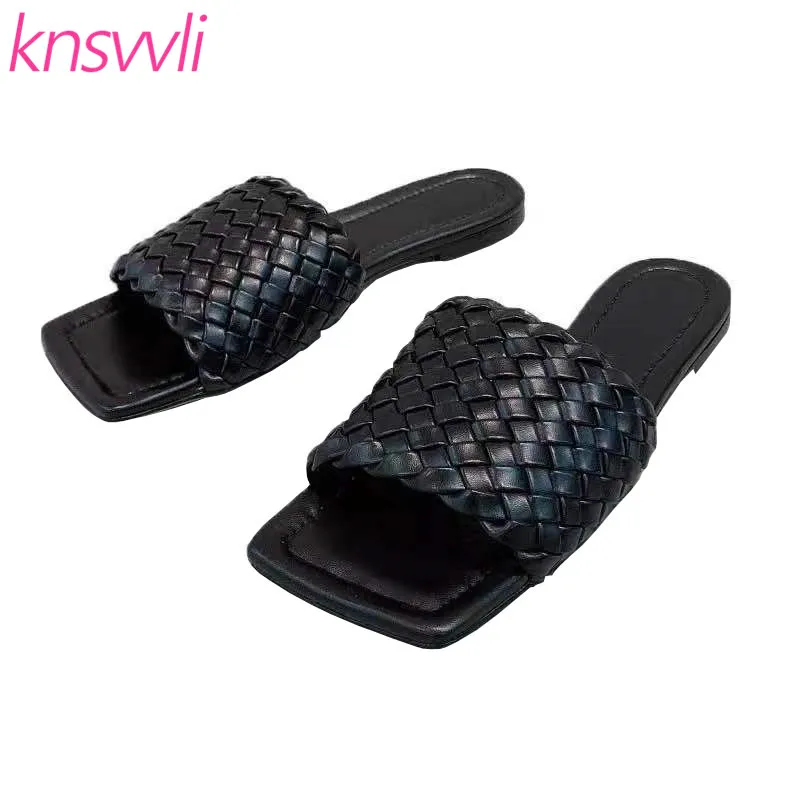 Женские плетеные шлепанцы летние сандалии цвет белый|Тапочки| |