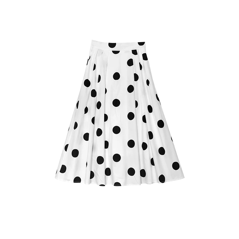 

Summer Simple Polka Dot Women Long Skirt 2021 New High Waist Thin Sweet White Popular Casual Loose A-line Skirt Free Shipping