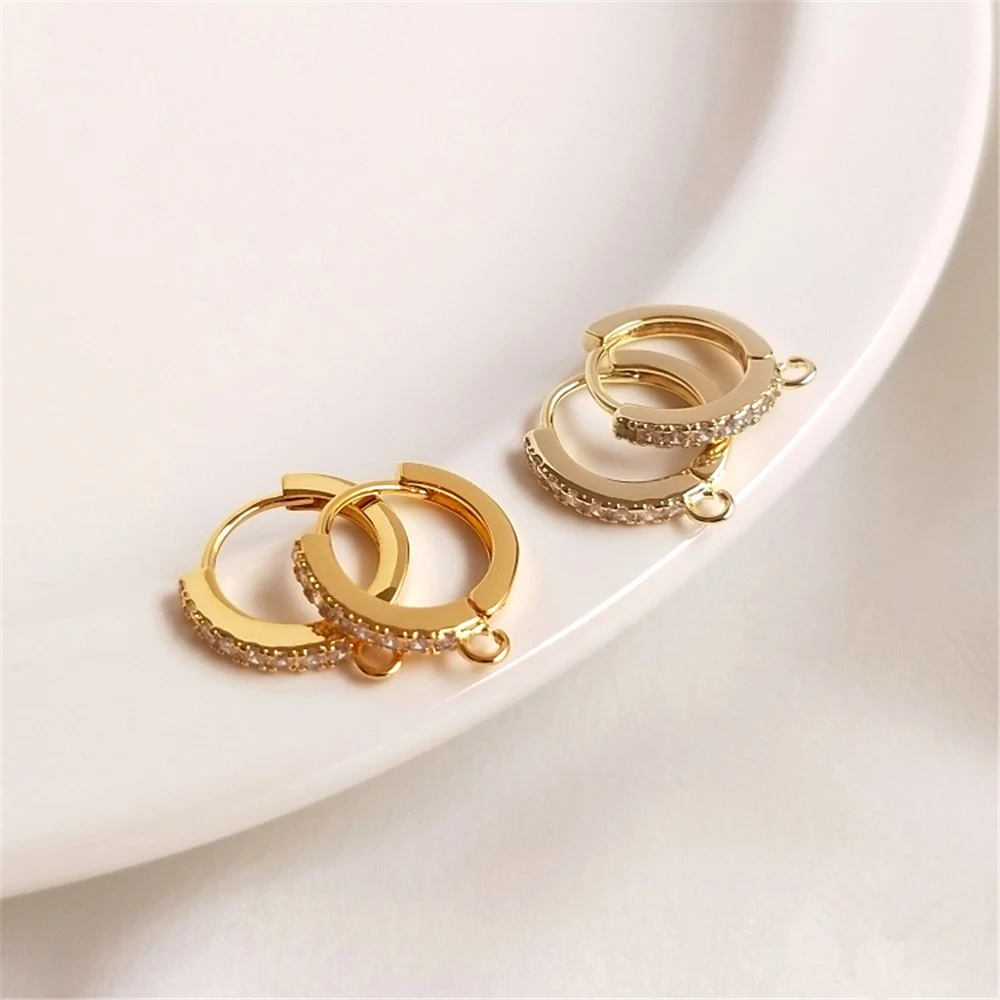 

14K gold-plated copper-plated 18K real gold inlaid zircon Earring Ring with lifting lug buckle DIY manual earring accessories