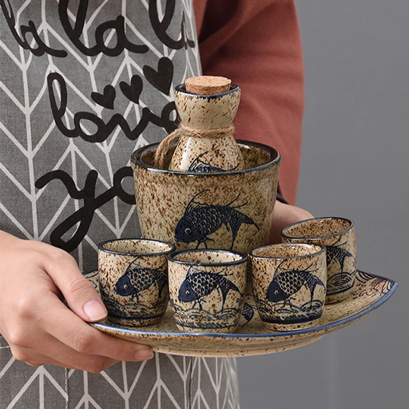 

Japanese Sake Pot Set Ceramic Bottle Vintage Shot Wine Tequila Whiskey Wine Decanter Sake Flask Bridesmaid Gift Botellas Barware