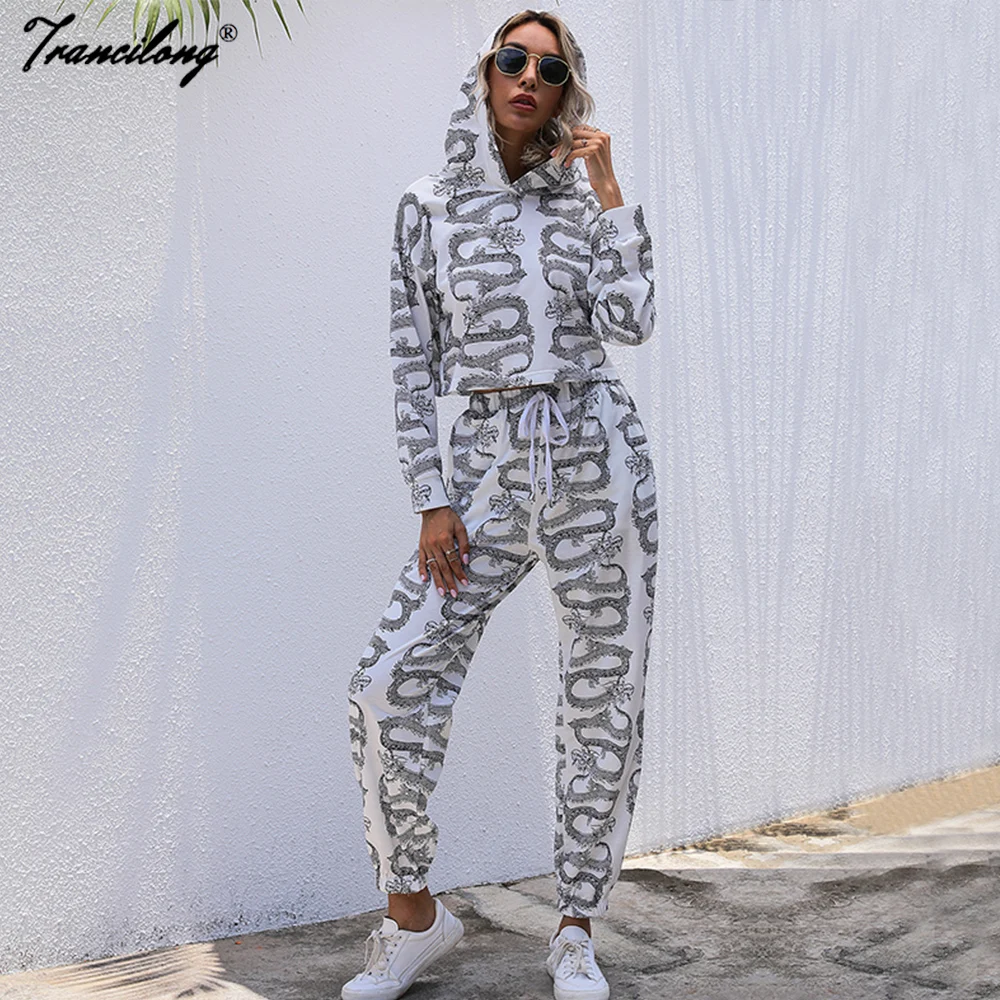 

2 Piece Sets Womens Outfits Ropa Chandal Mujer Spring Print Suit Sweatshirt Long Sleeve Women Velvet Casual Sportswear Hoodies