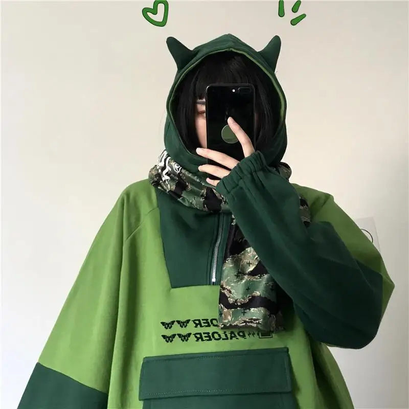 Harajuku Эстетическая лягушка Аниме Толстовка для женщин фиолетовый длинный рукав