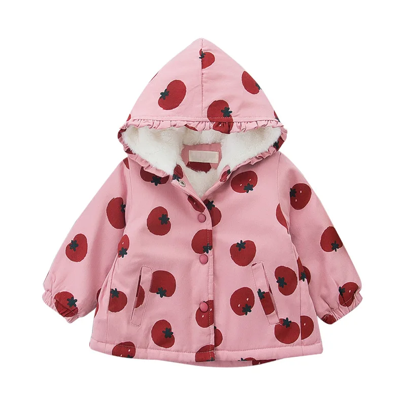 

2020 Winter Tomato Fleece Padded Coat Korean Style Hooded Jacket Fashionable Coat Baby Girl Winter Clothes