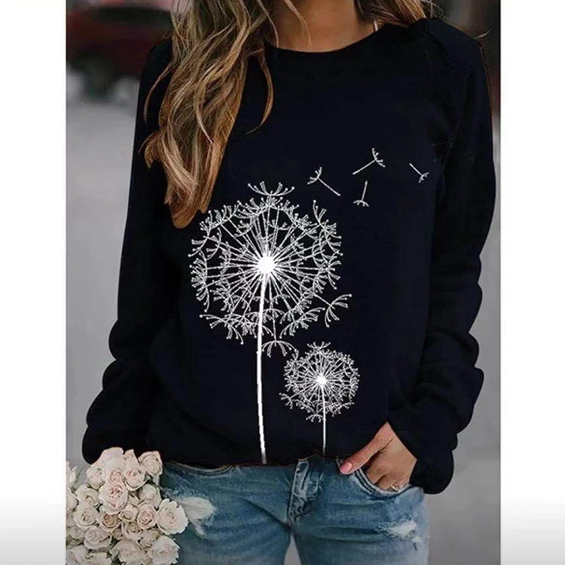 

Pullover Autumn New Casual Loose Wild Long-sleeved Women's Harajuku Retro Printing Round Neck Sweater Top Women's Clothing