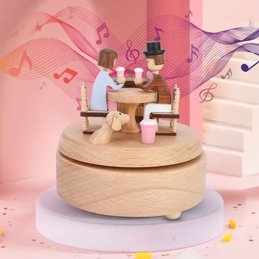 Cikonielf Modern Distinctive Shape Wooden Music Box Rotating Musical for Wedding Home Office Decoration Gift | Дом и сад