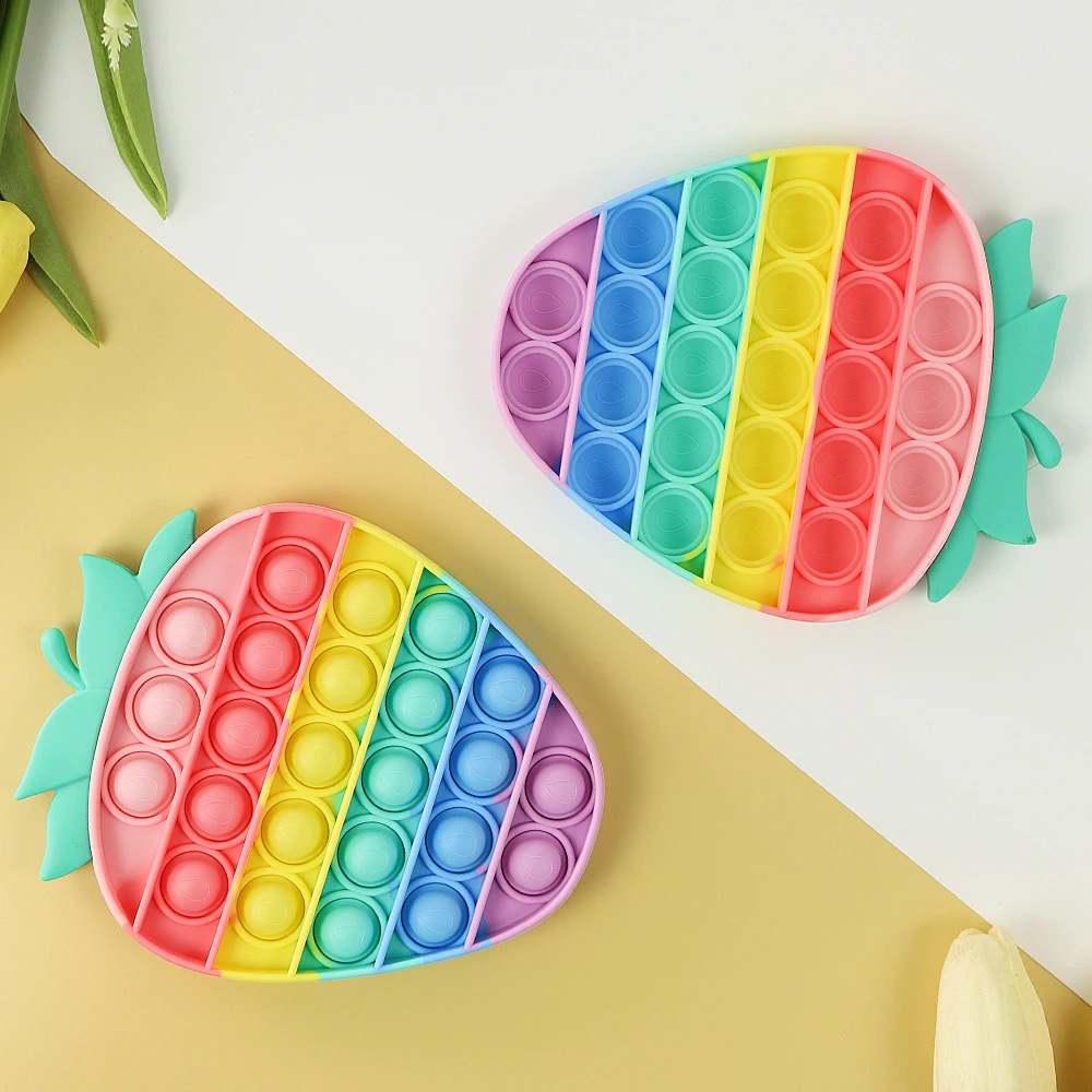 Juguete de fresa con arco&iacute;ris para ni&ntilde;os, juguete sensorial para aliviar el estr&eacute;s, juego sencillo antiestr&eacute;s, novedad-3