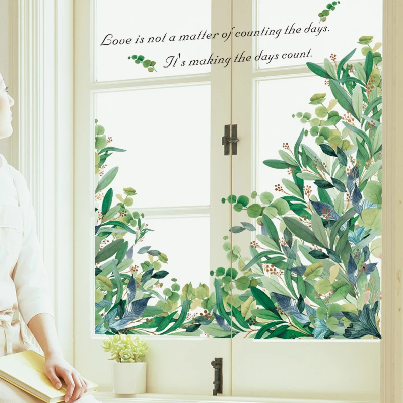 104*83 см наклейка на стену простые зеленые листья растения Северный плакат фон