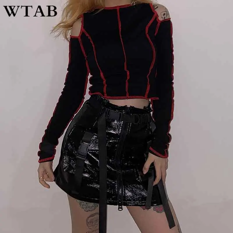 Женская облегающая футболка WTAB укороченный топ в стиле пэчворк с длинными