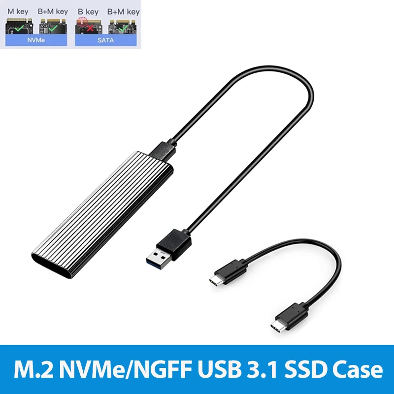 

M.2 NVMe SSD Case, 10Gbps Dual Protocol M2 NVMe Enclosure, M2 NVMe PCIE/ NGFF SATA Adapter with USB C 2 cables for M.2 SSD Box