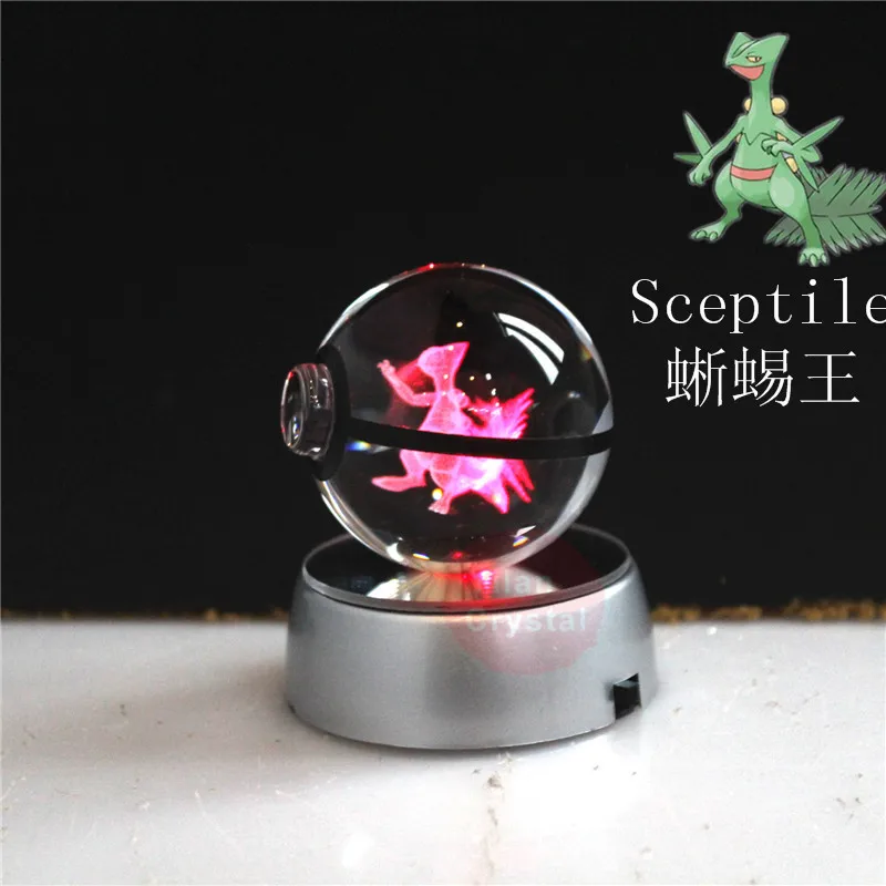 Стиль Pokemon Ball с гравировкой хрустальный шар для подарка с Led светильник - Цвет: sceptile