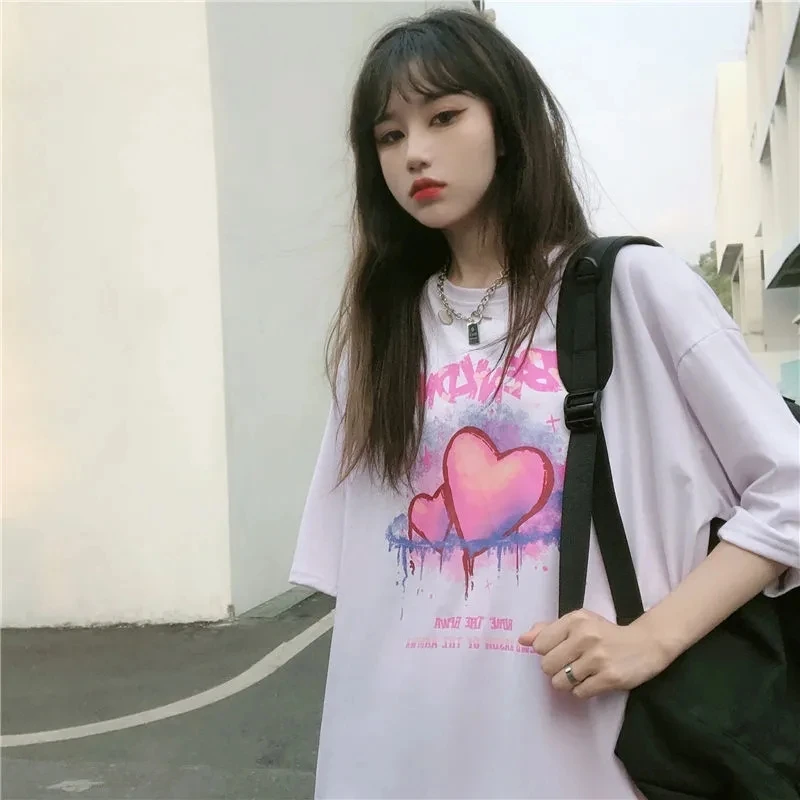 

Summer female clothes Love print Short Sleeve T-shirt Loose Korean Harajuku Top women's t-shirt vintage Oversized y2k Kawaii tee