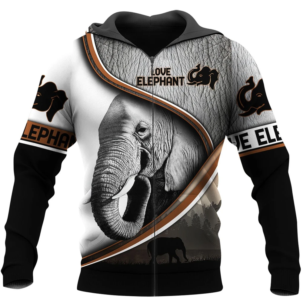 

Unisex Casual Zipper Hoodie Love Elephant 3D All Over Printed Hoodie New Fashion Long Sleeve Sweatshirt BLL29