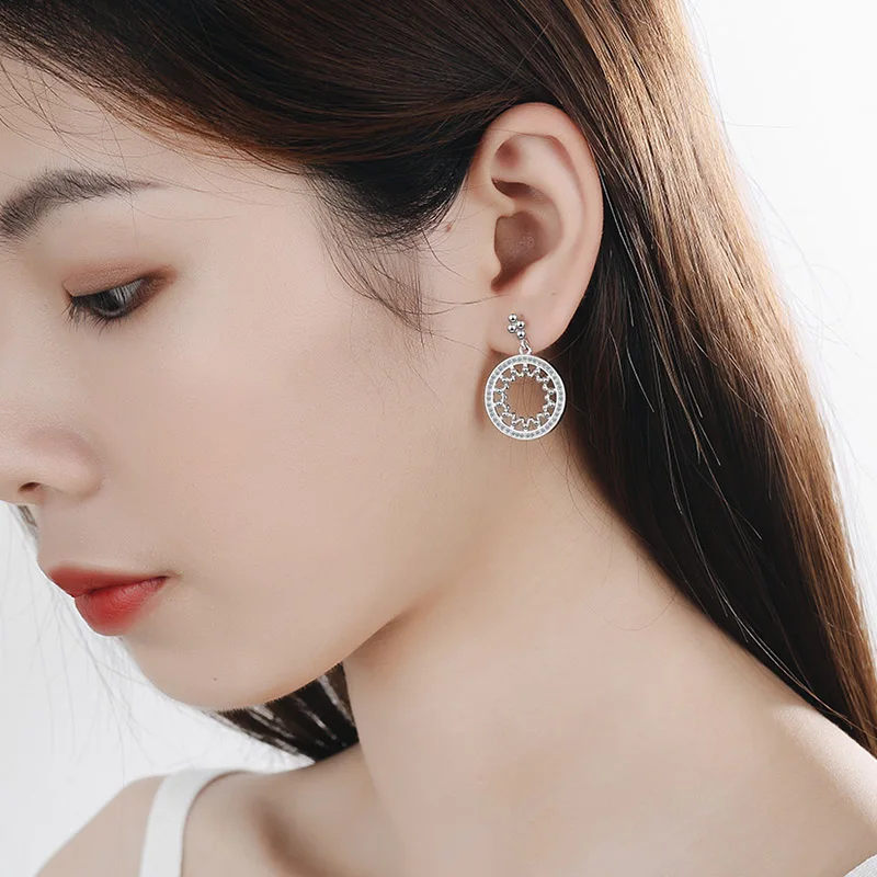 

JYouHF Fashion Hollow Circle Round Earrings for Women White Yellow Gold Color AAA Zircon Earrings Wedding Bridal Jewelry Gift