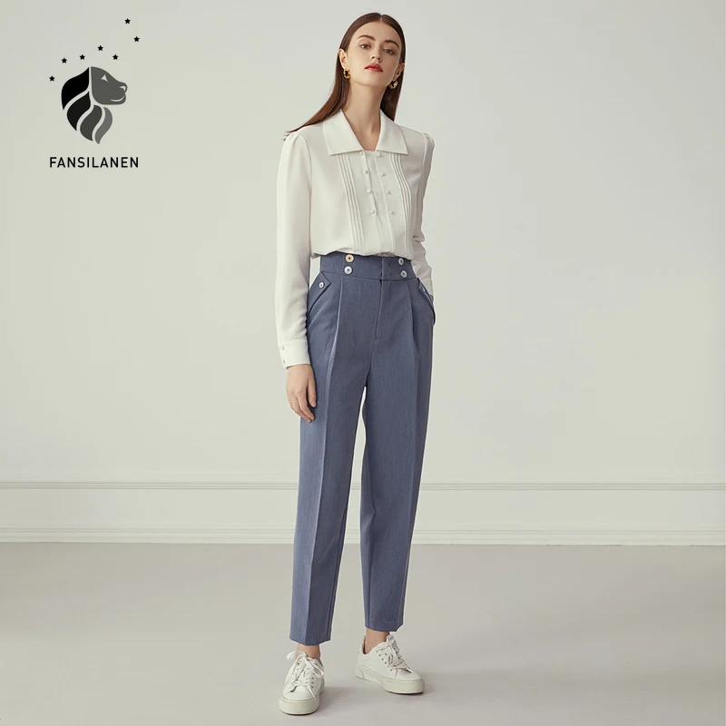Fansilзанен повседневные брюки с высокой талией Капри для женщин офисные женские