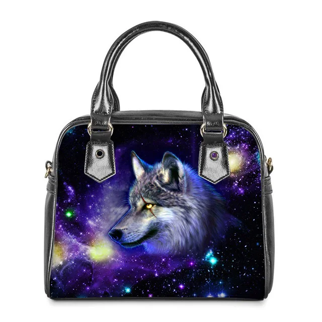 

Universe with Wild Wolf Print Shoulder Bag for Women Galaxy Horse/Lion/Tiger Crossbody Bag Lady Messenger Bag Space Animal Totes